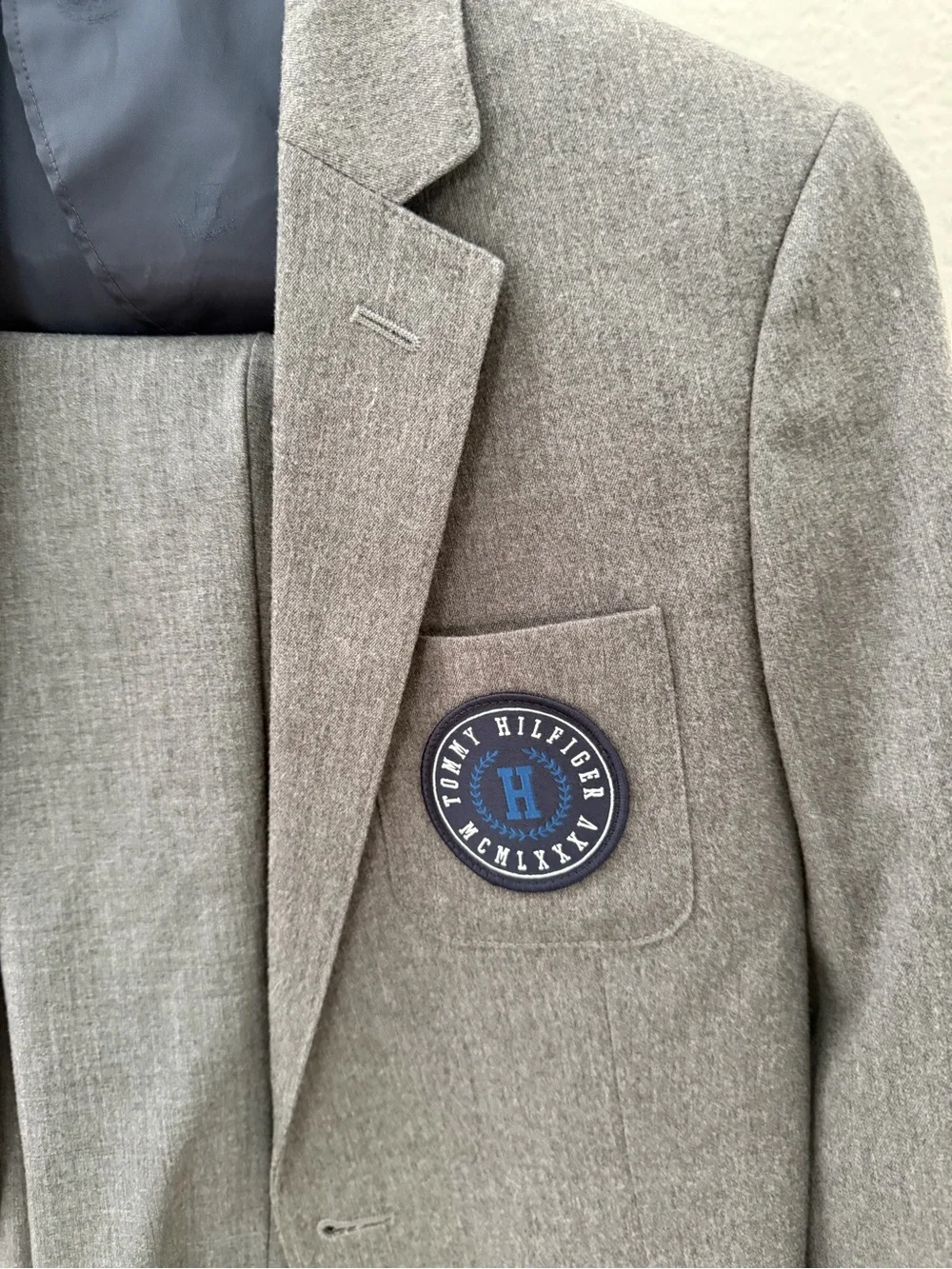 Tommy Hilfiger Boys' Charcoal Gray Sport Coat with Crest Patch